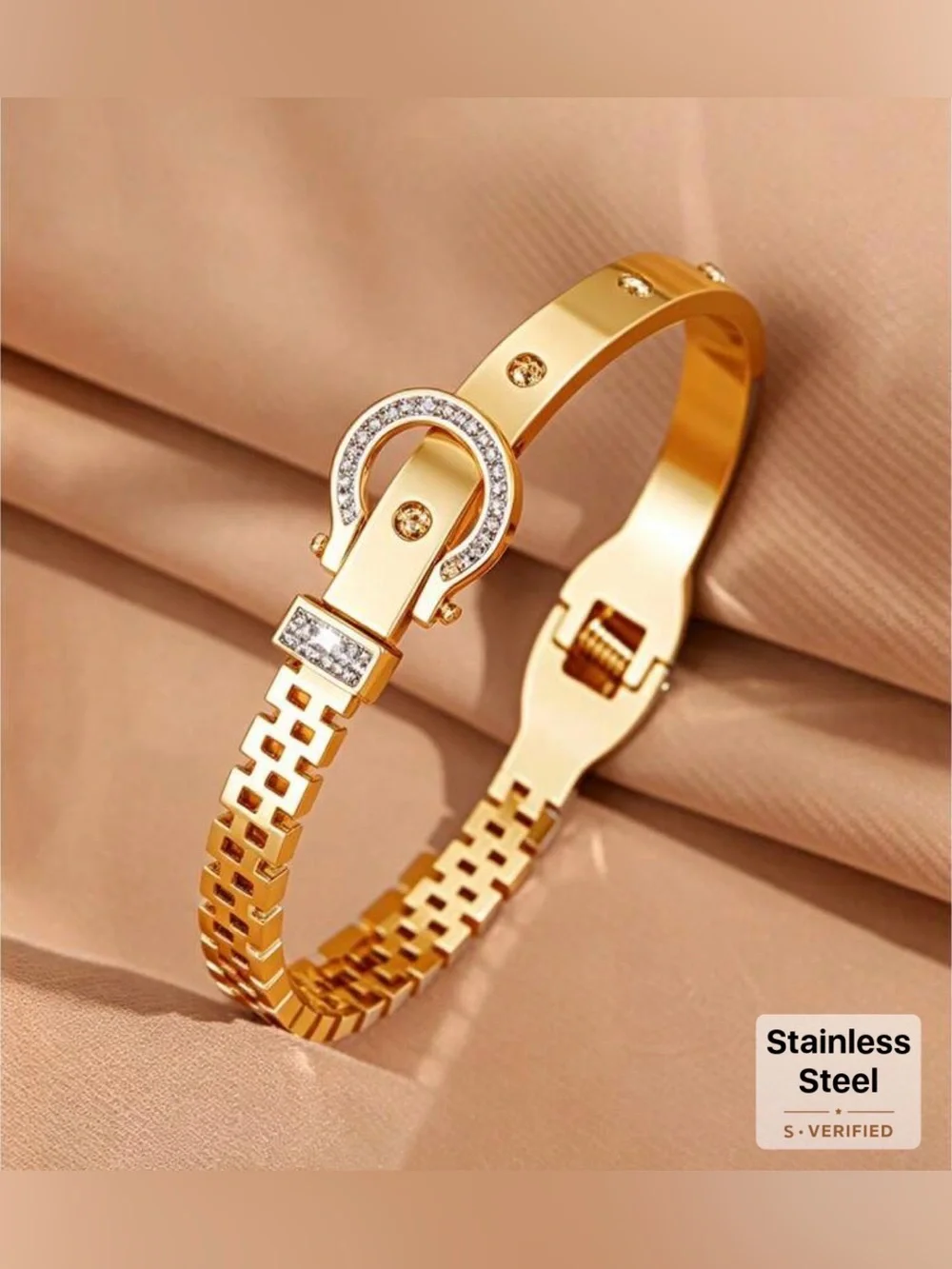 Western Bracelet Gold-Tone Buckle Crystal Accent Women's Bangle